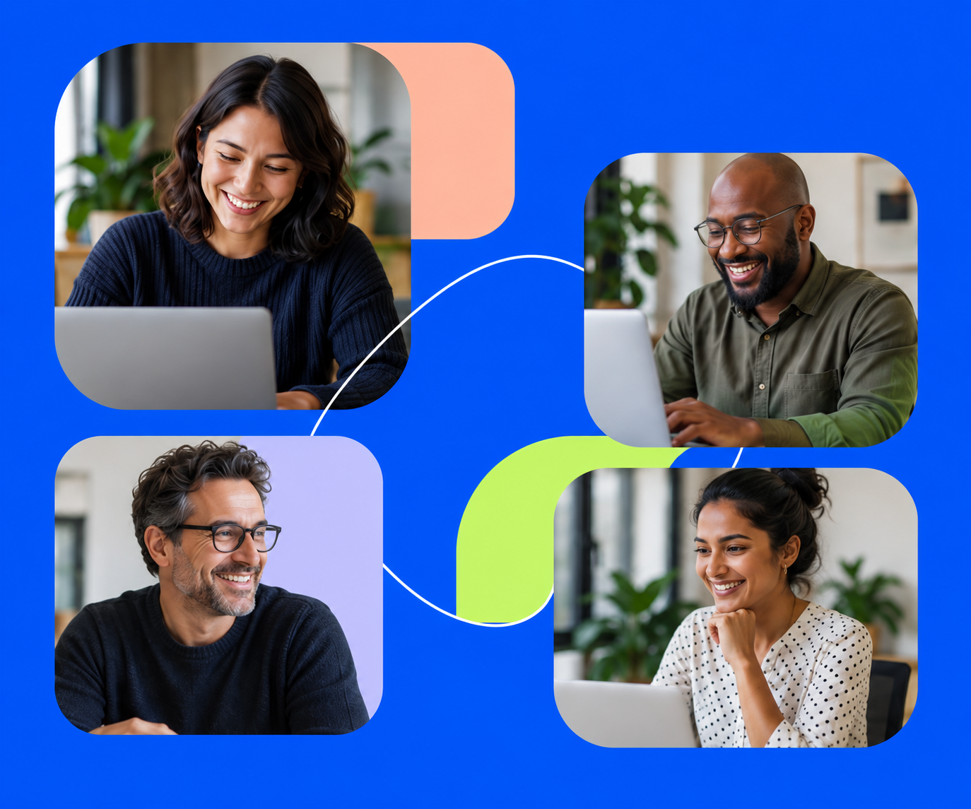 People connecting and working together from their own workspaces